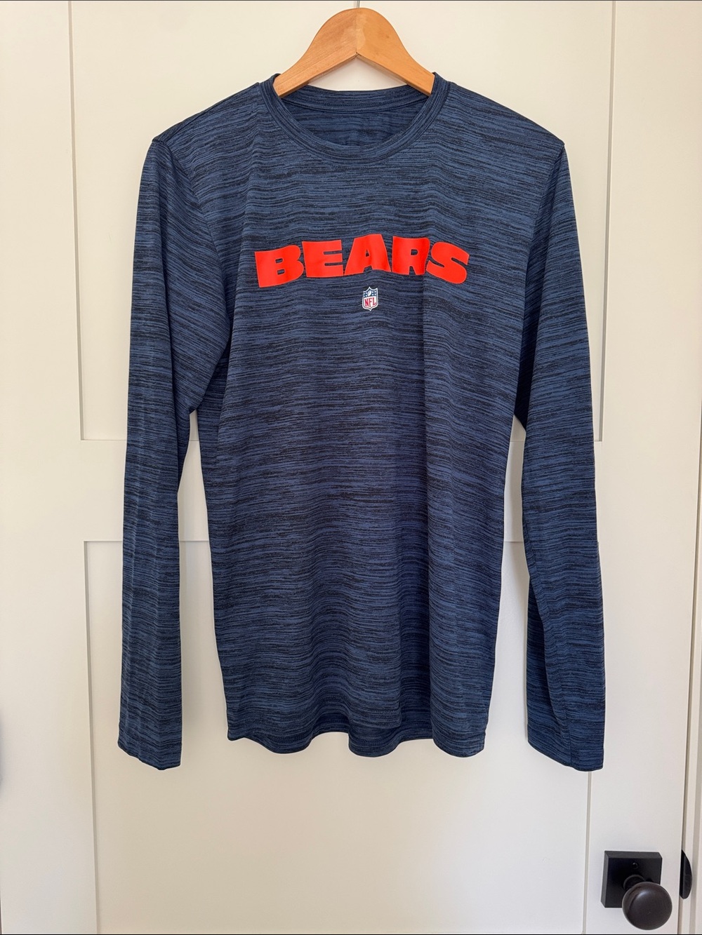 NFL Bears Navy Blue Long Sleeve Performance Shirt with Orange Logo (small)